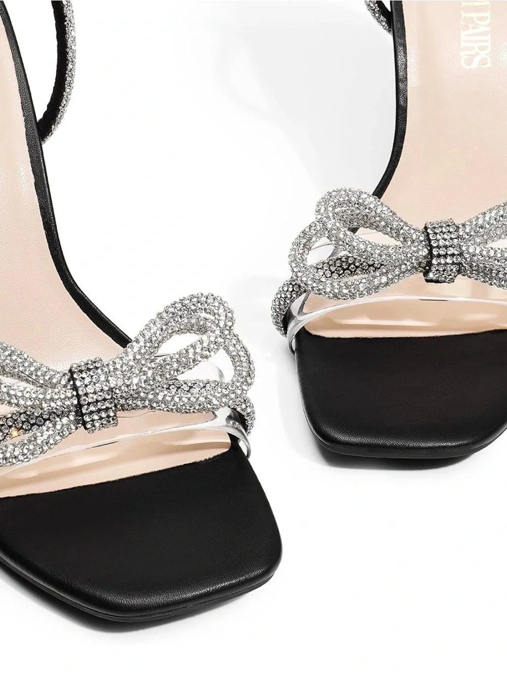 Size 6.5 Dream Pairs Black and Silver Crystal Bow Ankle-Strap Heels
